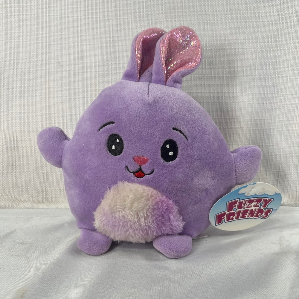 Fuzzy Friends Purple Bunny Plush Stuffed Animal Glitter Ears Round 7.5 inch NWT